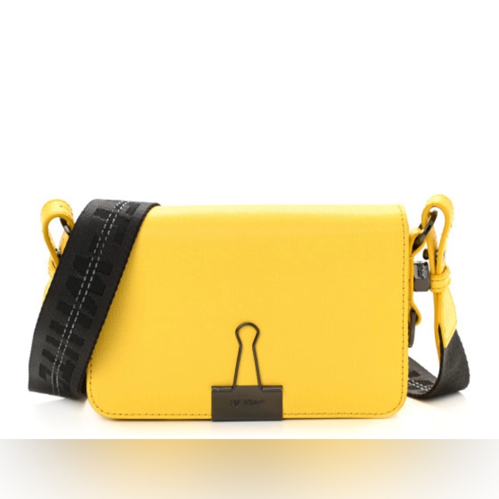 OFF-WHITE Calfskin Mini Binder Clip Bag Yellow #Lux-T